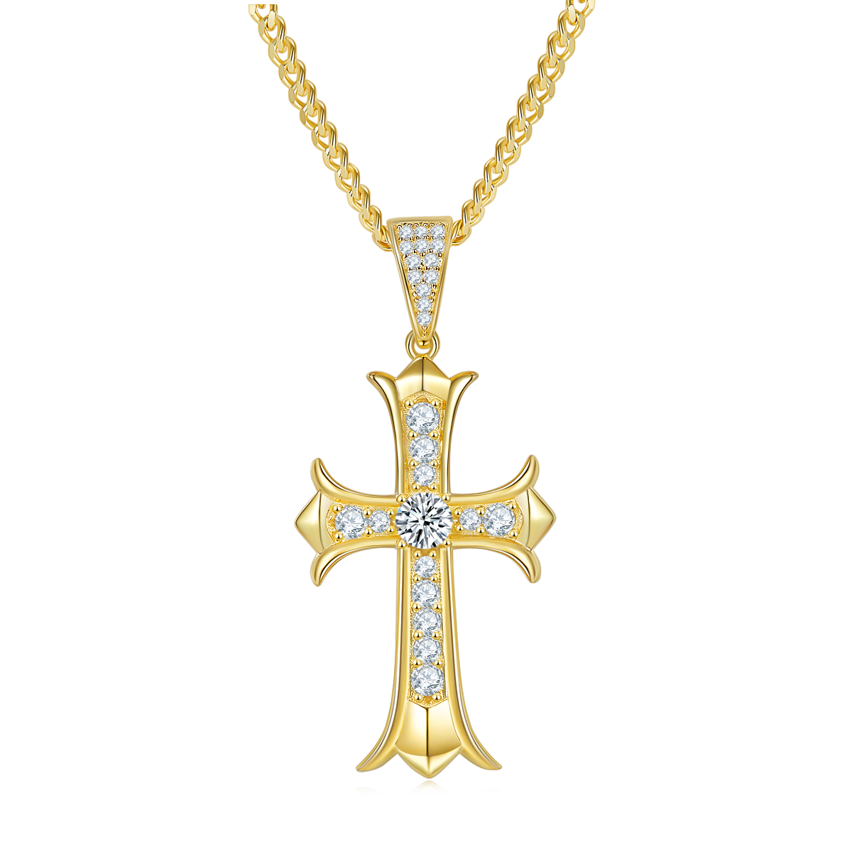 Vintage Cross Necklace S925 Silver Pendant Moissanite 5.0mm D-Class
